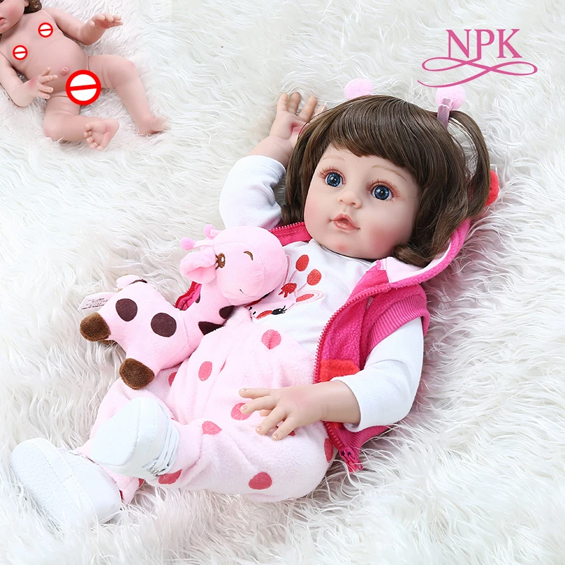 NPK 48 см Популярная мягкая силиконовая кукла bebe для новорожденных, для девочек в платье с жирафом, рождественский подарок для новорожденного ребенка