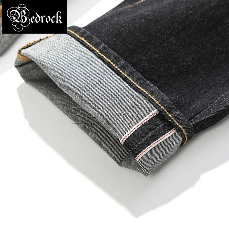 MBBCAR selvedge jeans 14oz raw denim jeans one washed black Men's camouflage koi print rope black jeans loose tapered jeans 7277