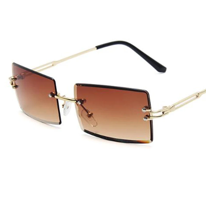 

Womens Rectangle Sunglasses Vintage Shades Clear Lens Eyewears Gradient Rimless Square Sun Glasses Female Gafas 2020 vendors