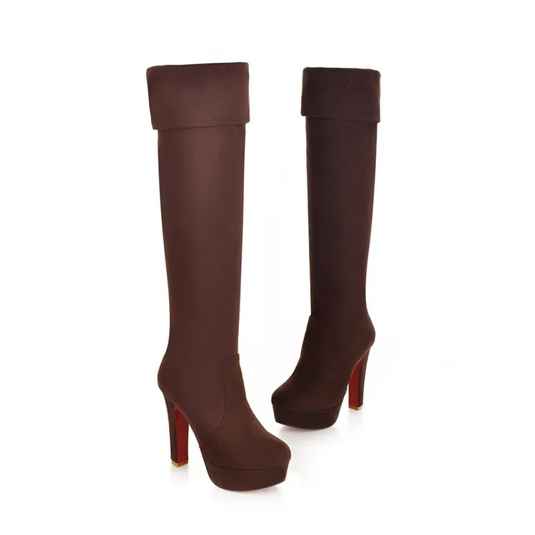 Лидер продаж, сапоги до бедра женская зимняя обувь круглый носок женские ботинки; женская обувь на платформе; Сапоги выше колена на застежке для женщин; Большие размеры