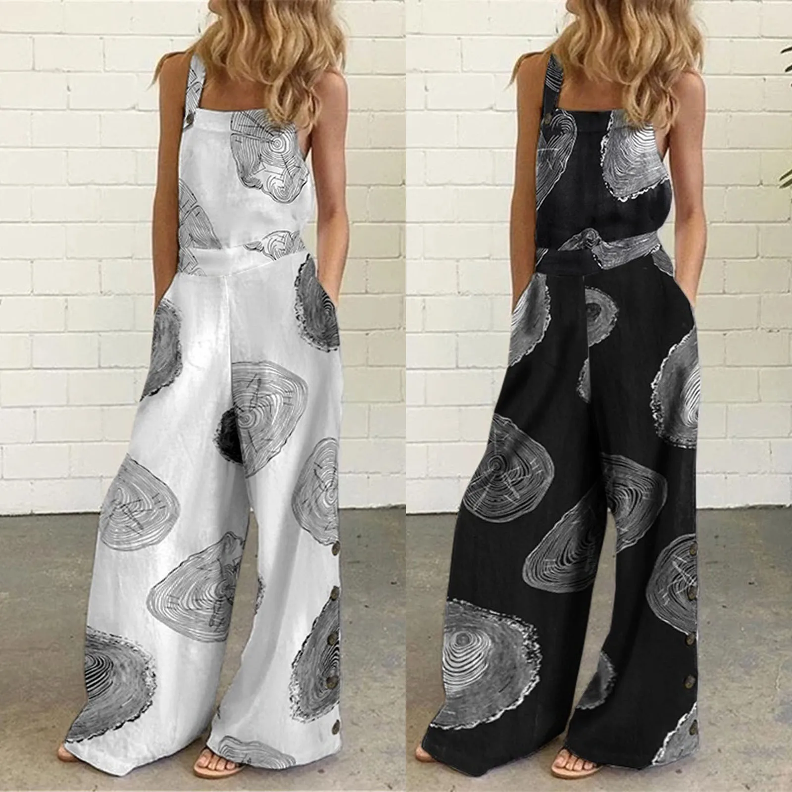 

Женский комбинезон без рукавов, повседневный летний комбинезон с широкими штанинами и принтом, элегантные комбинезоны, повседневные Свобо...