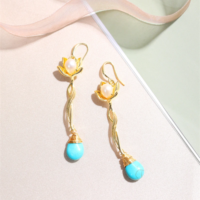 DAIMI 7-8 мм жемчужные серьги бирюзовый дизайн для женщин подарок | Украшения и