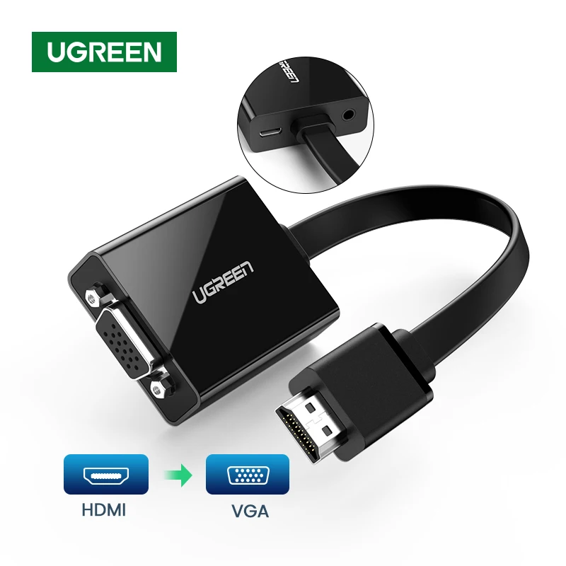 Hdmi-compatível com Conversor de Adaptador Macho para Famale Cabo de Áudio de Vídeo Vga para pc Vga para Hdmi-compatível com 1080p Ugreen Jack 3.5mm
