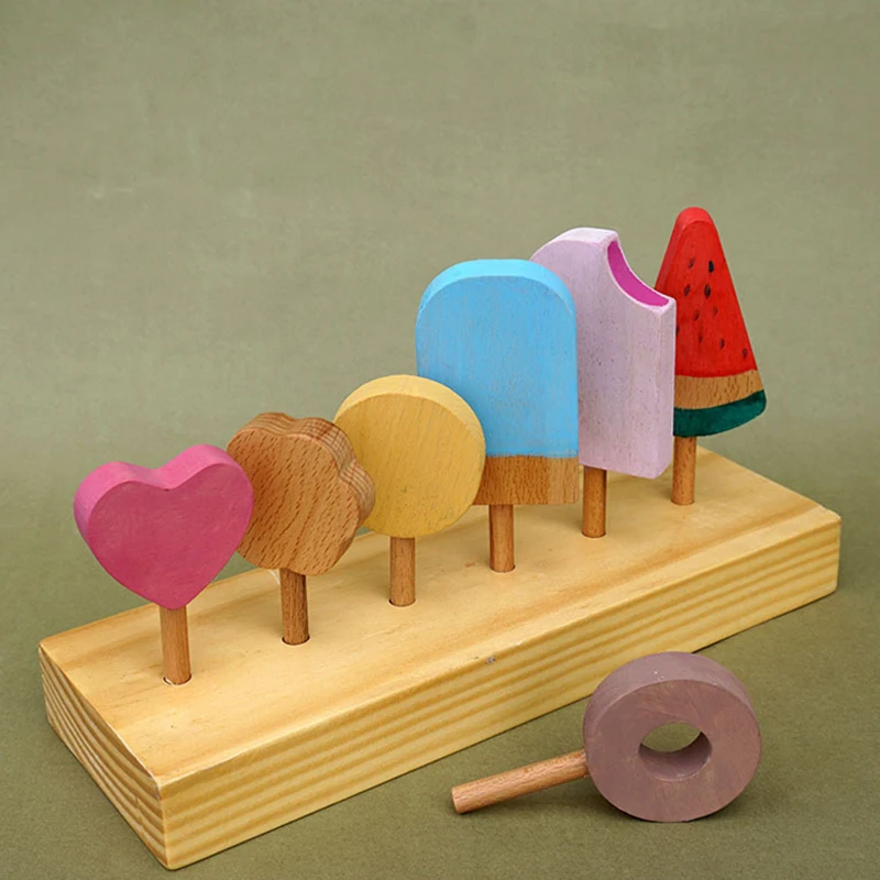 Creative Wooden Ice Cream Toy Natural Painted Graffiti Unfinished Beech Wood Children's Goods Toy Family Dolls Home Decoration