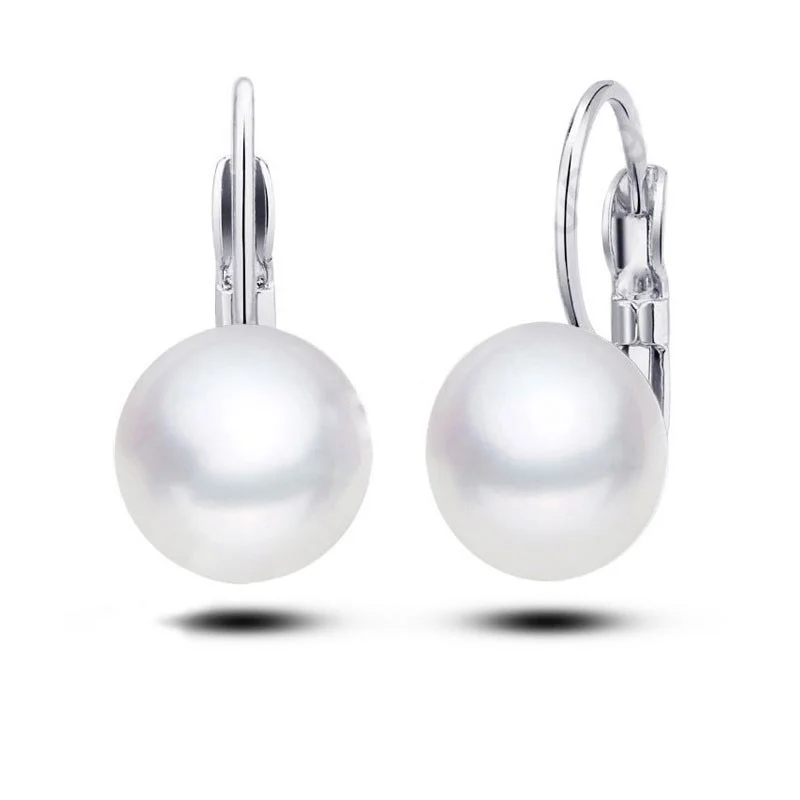 

Fast Shipping Stock New Geniune 925 Sterling Silver Jewelry 12MM Natural Freshwater Pearl Hoop Ear Lever Earrings Gift