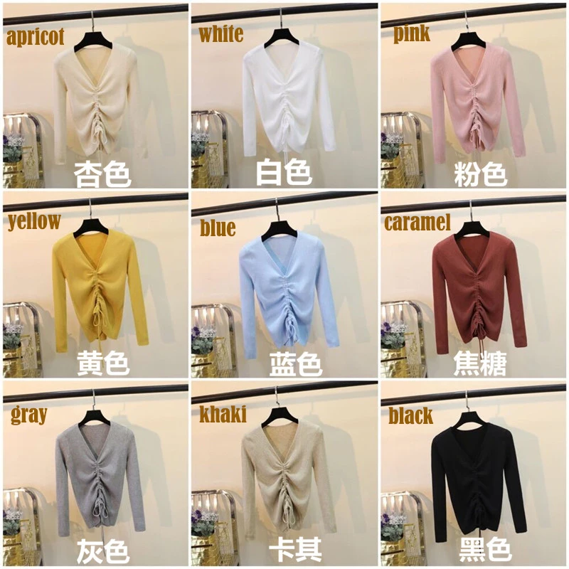 Повседневный вязаный свитер на шнуровке Женский облегающий тонкий джемпер