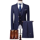 (Куртка + жилет + брюки) Высококачественный брендовый роскошный темно-клетчатый деловой Мужской приталенный костюм для жениха свадебное платье смокинг для банкета клуба для мужчин