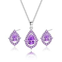 luxury necklaces set for women water drop blue crystal zircon necklaces earrings jewelry sets female wedding engagement jewelry
