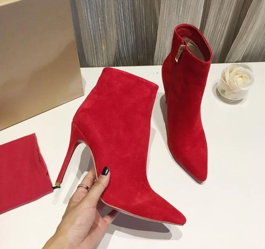 

2021 NEW Luxry Brand Winter Red Bottom Boots for Women High Heel Boots 8cm 10cm Thin Heel Pointed Toe Boots Shoes 35-42