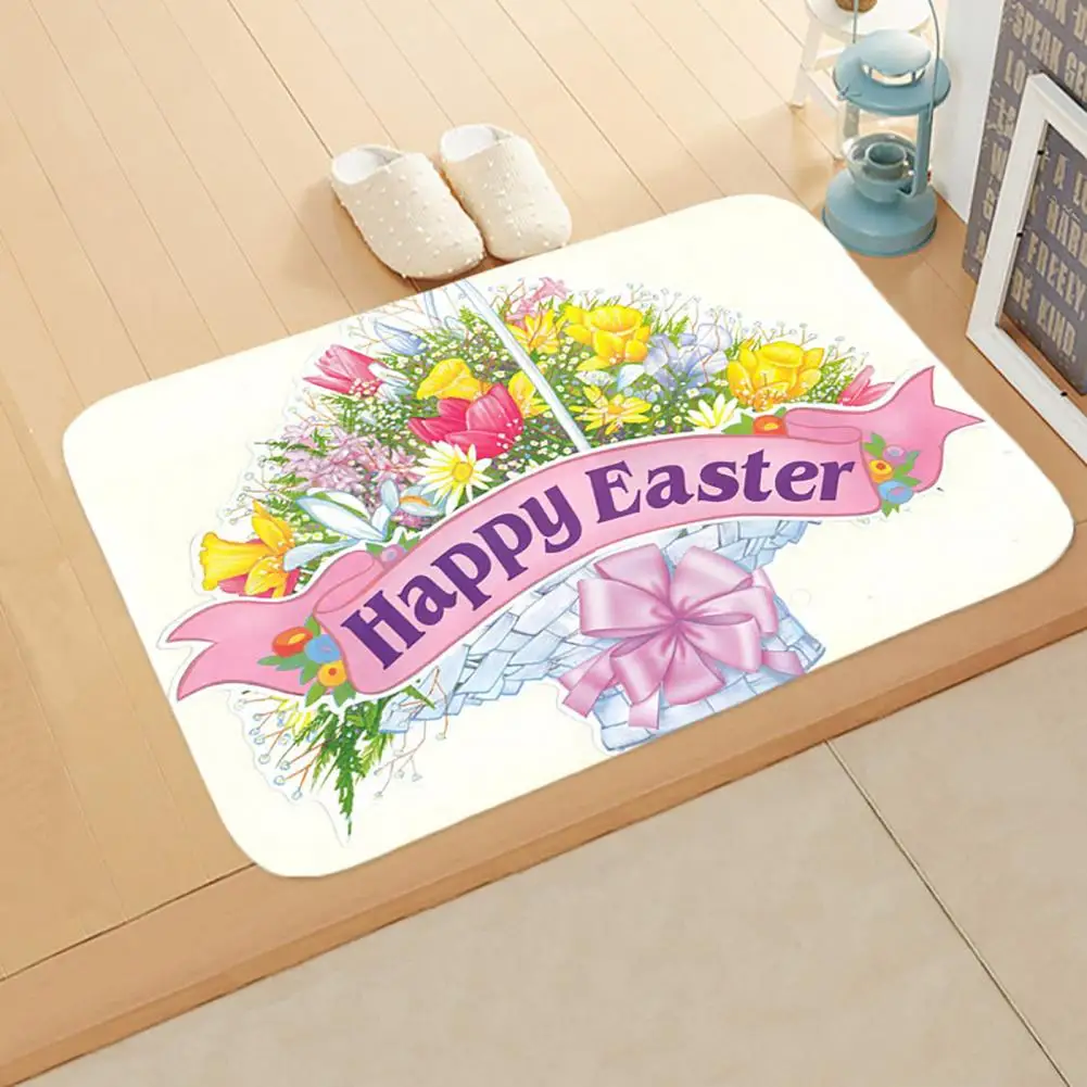 

Floor Rug Non-slip Stain Resistant Flannel Happy Easter Floor Rug for Bedroom Decoration Easter Bunny theme Party Supplies