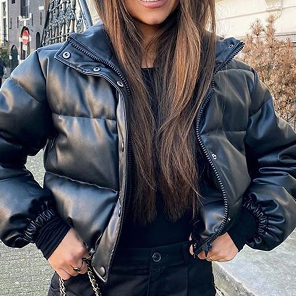 

Women Autumn Winter Fashion Cotton Padded Jacket Long Sleeve Solid Short Zipper Single-breasted Lapel Thicken Female Loose Tops