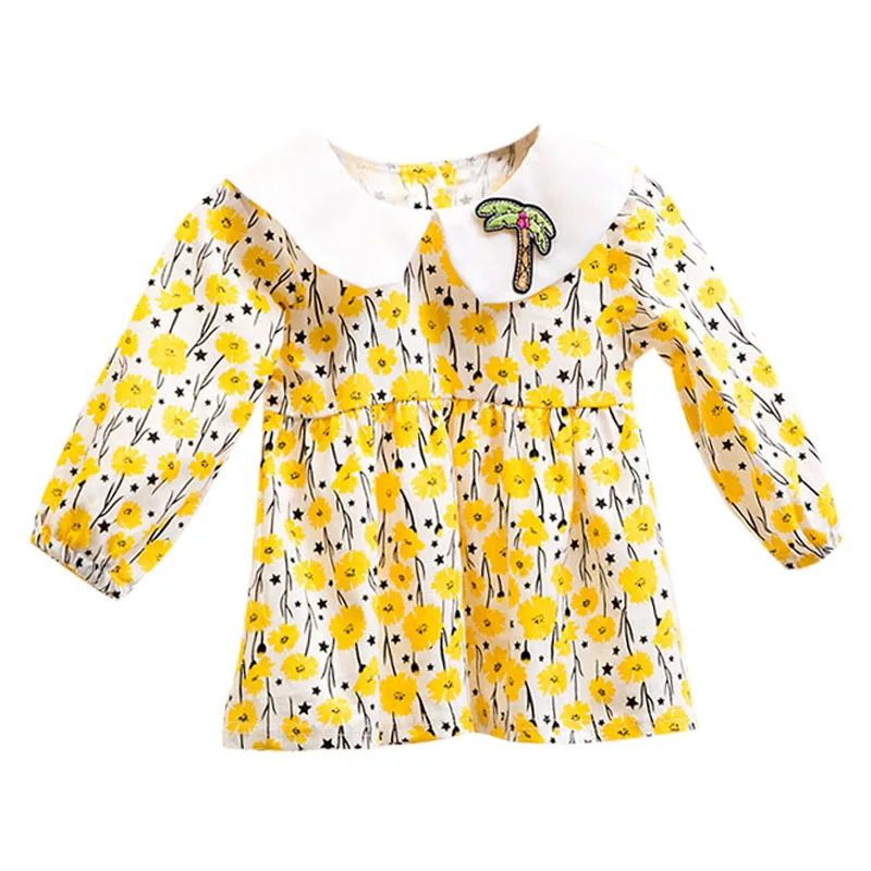 Осеннее праздничное платье с длинными рукавами и цветочным принтом для