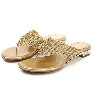 Женская летняя обувь модные шлепанцы со стразами Пикантные открытые низкие