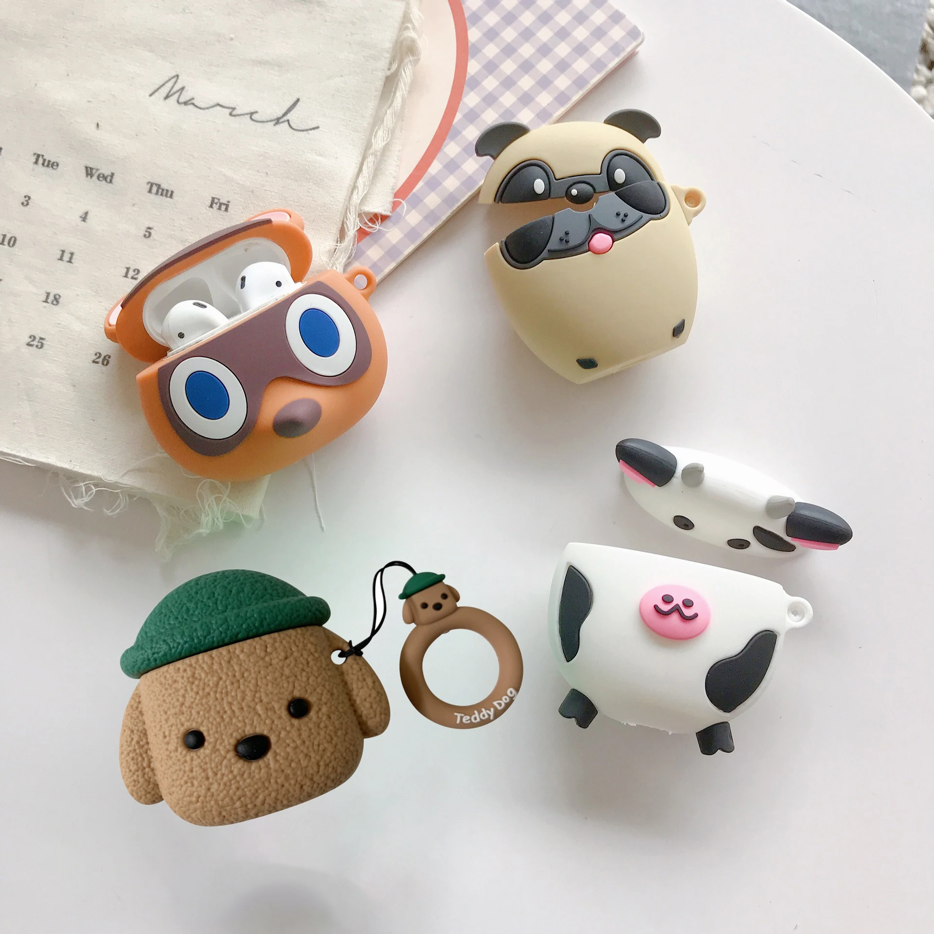 Чехол для AirPods 1 2 Pro мягкий силиконовый чехол с 3D рисунком енота милой коровы