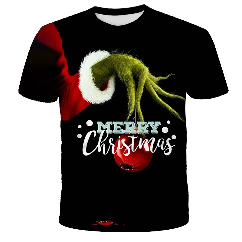 

4T-14T Children's Christmas Element Street Top Girls Summer Movie Anime Grinch Polyester Fiber 3D Printing Short Sleeve T-shirt