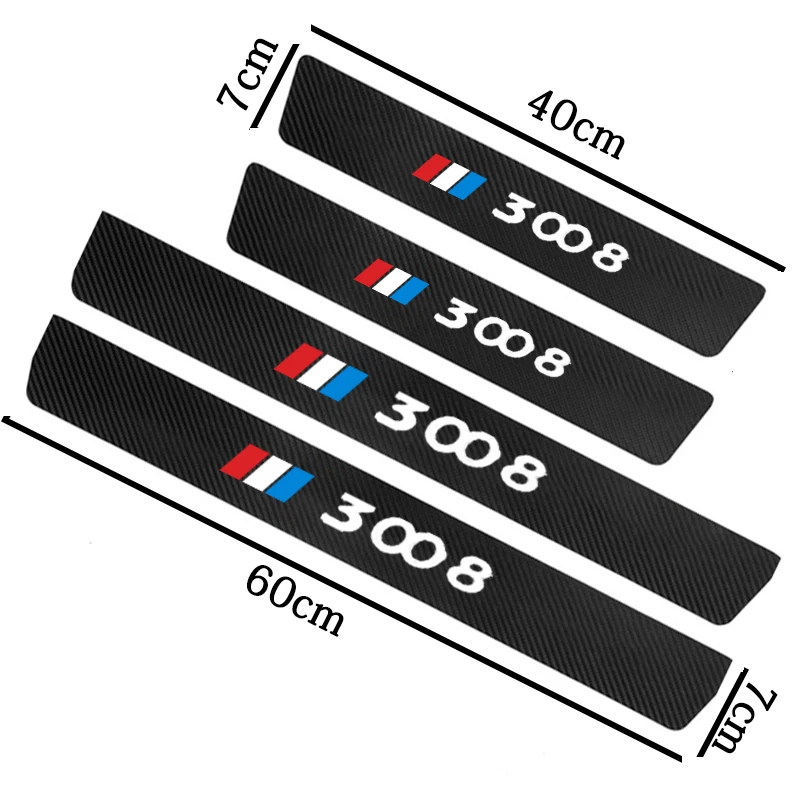 

For Peugeot 3008 GT Car Sticker 4 pcs car door sill protector leather carbon fiber vinyl stickers Car Accessories