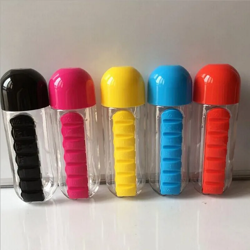 Спортивная бутылка для воды с таблетница 7 дней 5 цветов в наличии Пластик Botella de