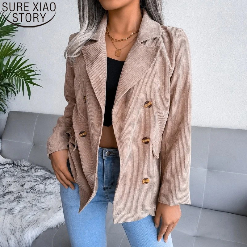 

America Autumn and Winter Clothes Thick Corduroy Coats Women Jackets Double-breasted Suit Jacket Women Clothing Slim Tops 18119