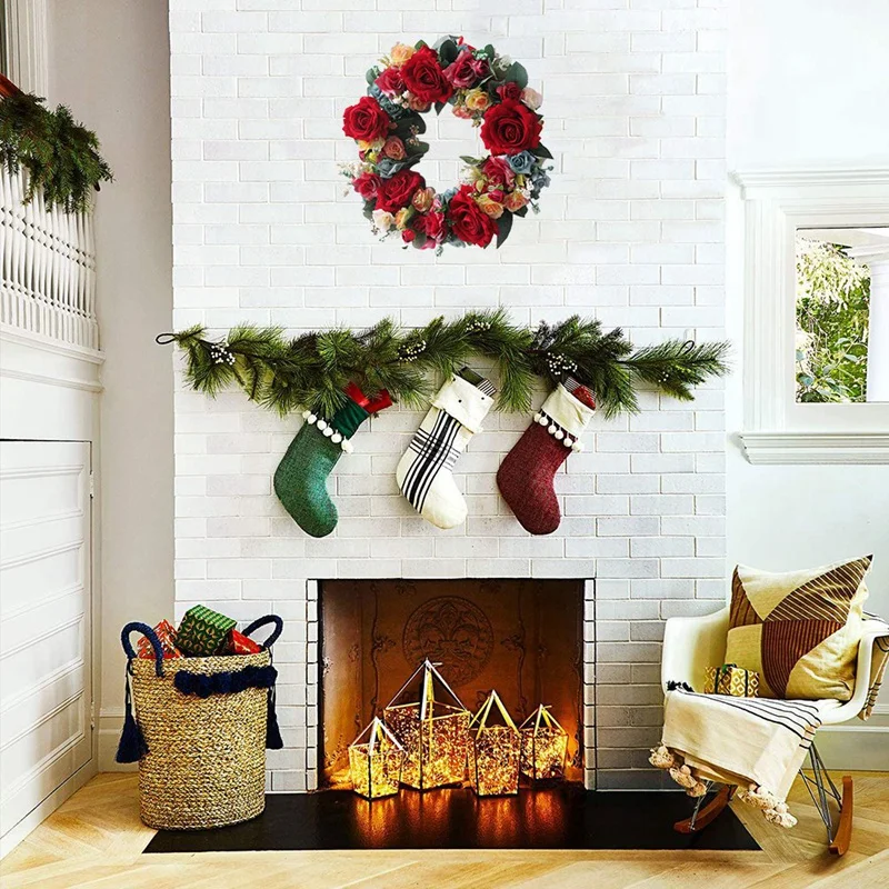 

Rose Flower Wreath Handmade Floral Wreath Artificial Spring Wreath for Front Door Wall Wedding Party Home Decor