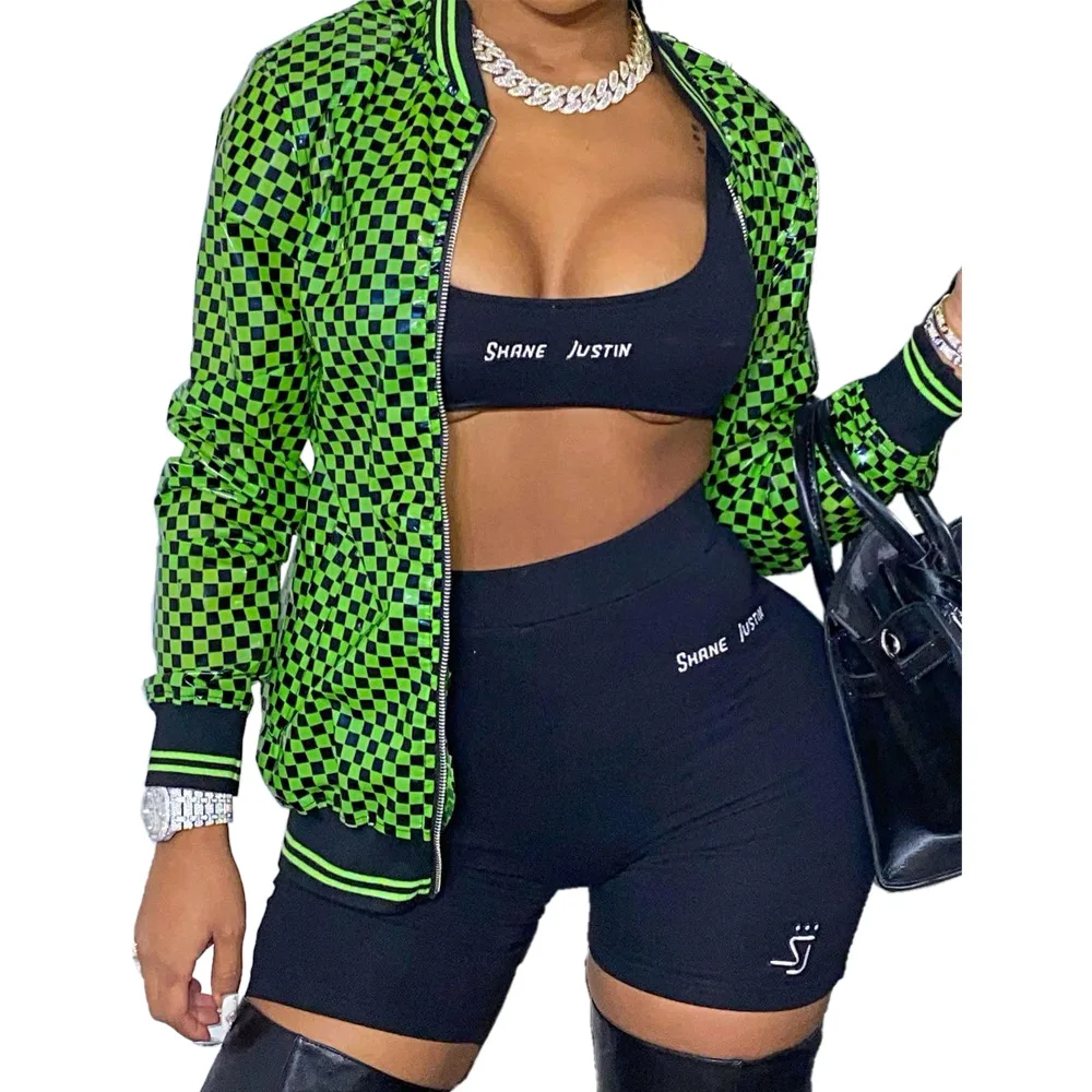 

Autumn Fashion Round Collar Women Outerwear Office Lady Elegant Plaid Print Blazer Coat Spring Casual Long Sleeve Jacket