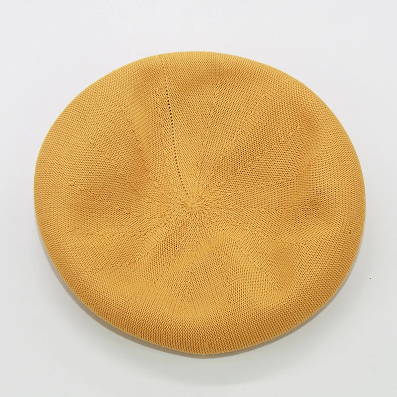 wholesale 12 colors Breathable knitted beret for women pink black french caps female solid felt hat summer berets | Аксессуары для