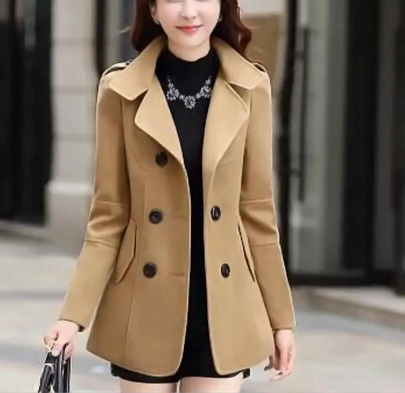 

Spring autumn women's woolen coat double-breasted wool coat female slim outwear Girdle Wool Blend Warm Coat ladies Plus Size