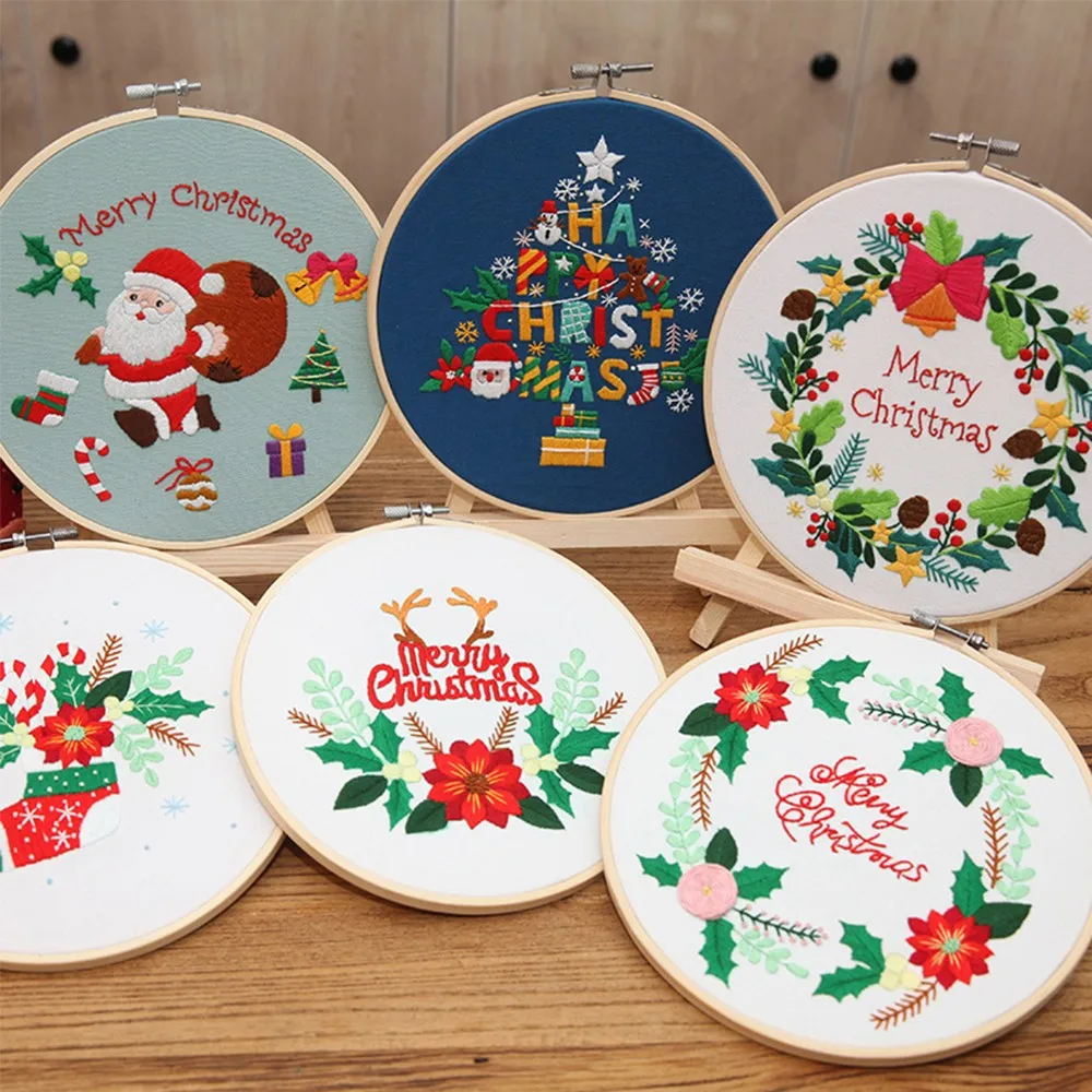 

Merry Christmas Embroidery DIY Crafts Cross Stitch Embroidery Hoop Frame Hanging Ornament Needlework Sewing Tools 2022 New