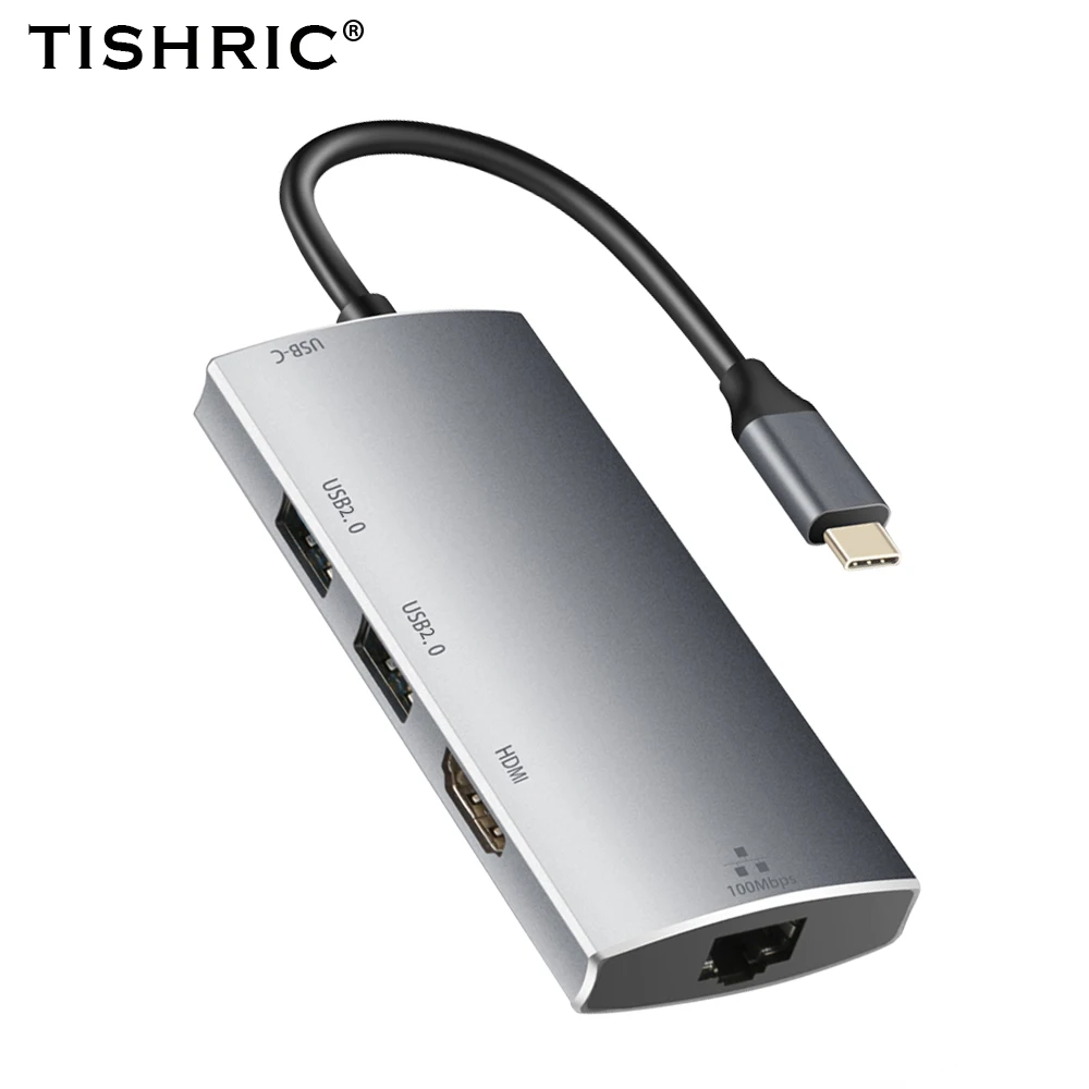 Usb-концентратор TISHRIC с Type C на HDMI-совместимый Rj45 USB2.0 конвертер 4K кабель для MacBook Huawei