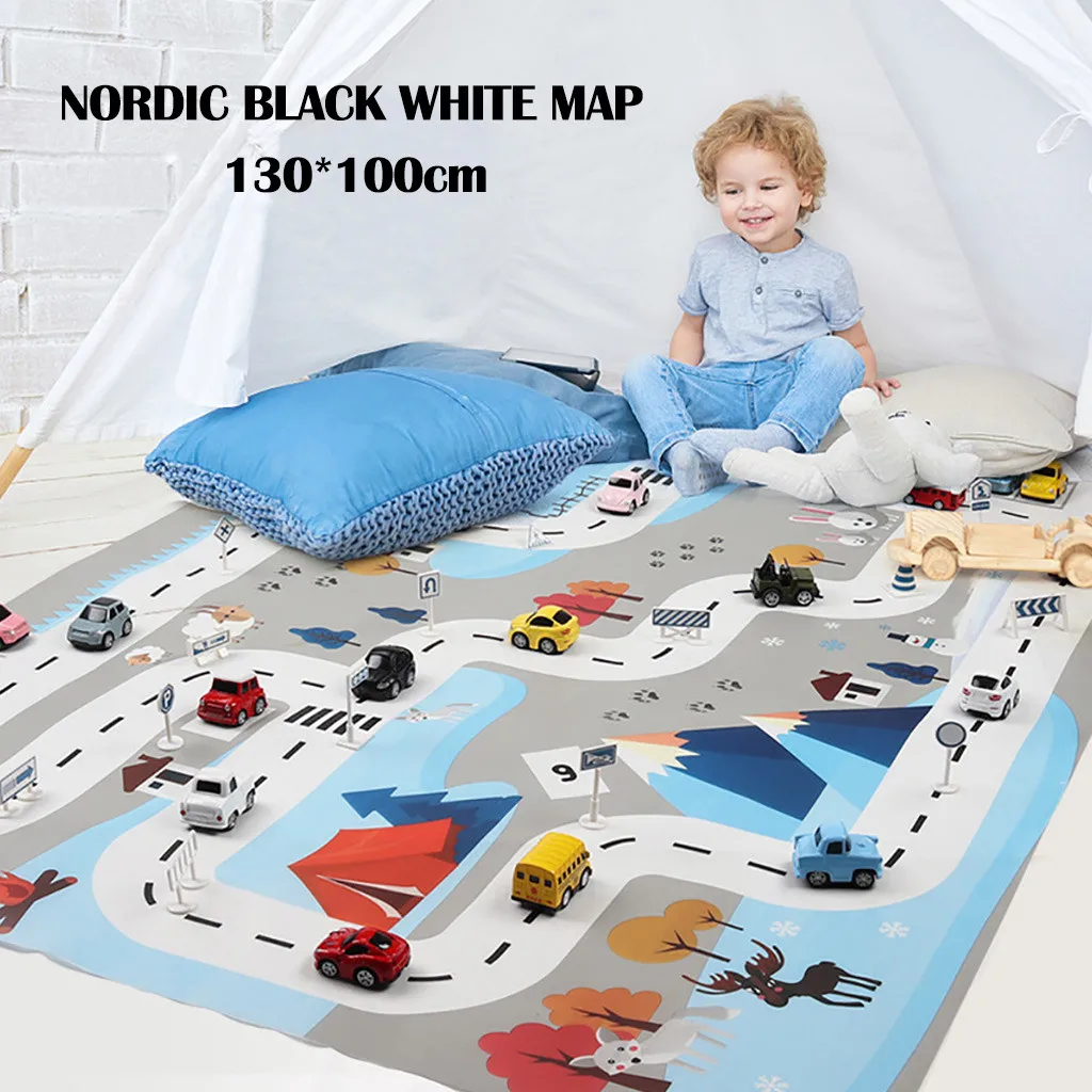 

Baby Play Mat Kids City Road Buildings Parking Map Pad Game Scene Toy Car Traffic Map Educational Toys Infant Crawling Mat W*