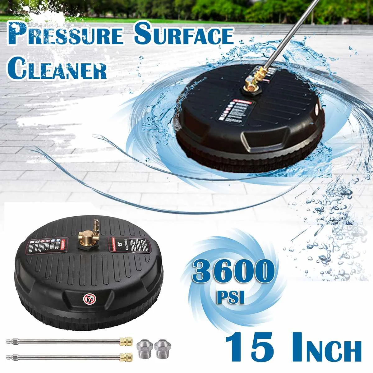 

Диск для мойки под давлением 3600PSI, аксессуар для очистки поверхности, 15 дюймов, с 2 удлинительными стержнями и 2 насадками, инструмент для мой...