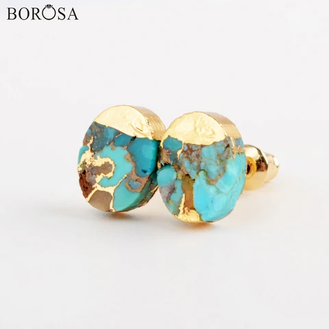 Серьги-гвоздики с Луной и BOROSA золотистого цвета женские, медные Круглые Серьги с драгоценными камнями, геометрический дизайн, G1989, 2020