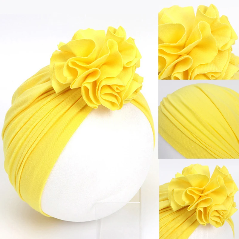 Милая Детская плиссированная шляпа с цветами тюрбан из хлопка детская шапка для