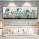 Картина на холсте с абстрактными синими цветами, плакаты и принты, настенные картины для гостиной, украшения дома