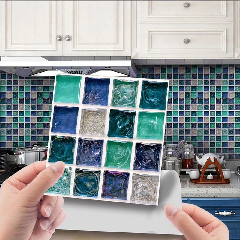 10 sheetsset square crystal film mosaic decoration stickers living room furniture bathroom kitchen self adhesive wall stickers free global shipping