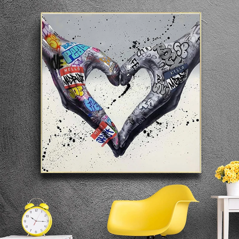 

Abstract Love Heart Gesture Graffiti Art Canvas Painting Art Posters and Prints Wall Decorative Pictures for Living Room