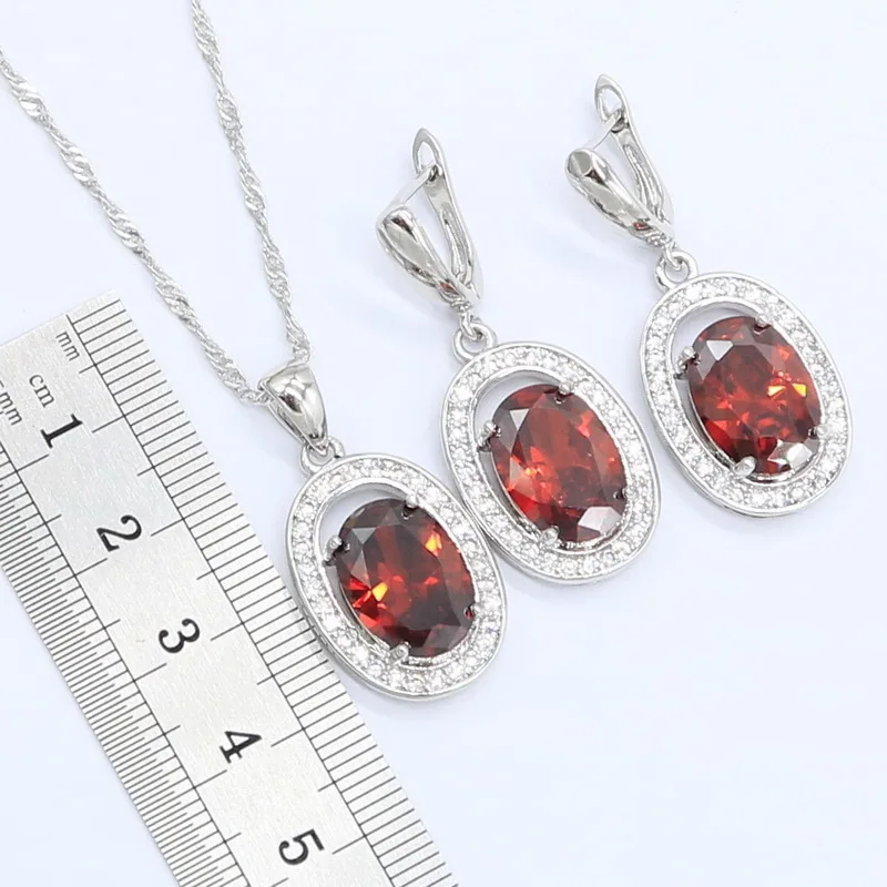 Набор украшений для женщин из красного циркония серебряного цвета ожерелье