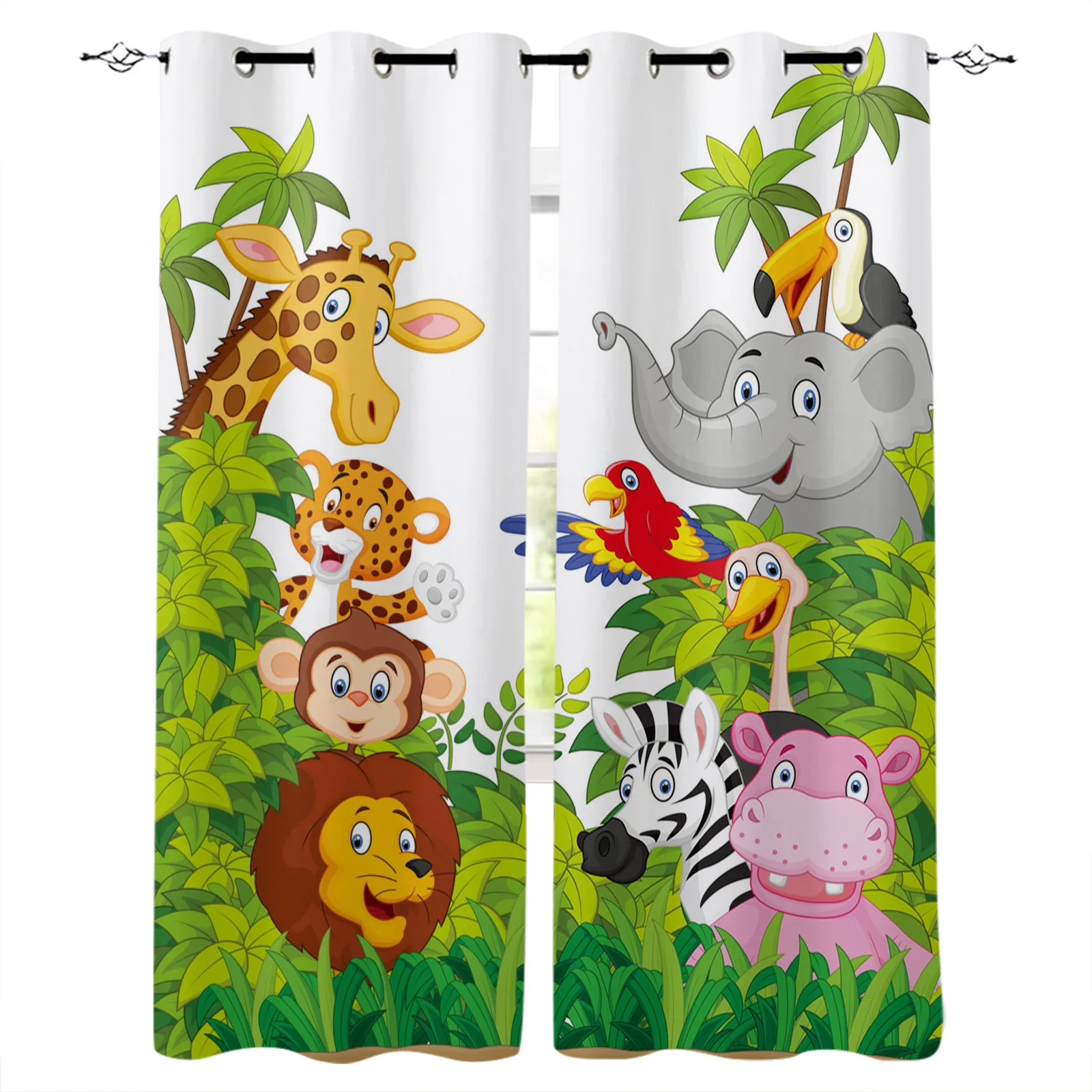 

Jungle Forest Animal Cartoon Giraffe Lion Zebra Elephant Home Decoration Living Room Kids Blackout Window Curtains For Bedroom