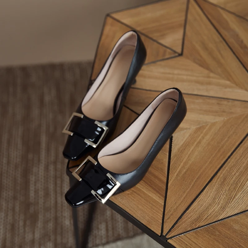 

Elegant Shallow Genuine Leather Shoes Woman British Style High Heels Pumps Female Heels Spring Wedding Basic Shoes Woman