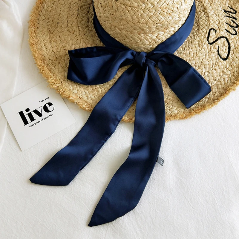 

MoriBty Solid Women Skinny Silk Scarf Long Luxury Fashion Show Neck Ties Foulard Femme Hair Ribbon Headbands Summer Neckerchief