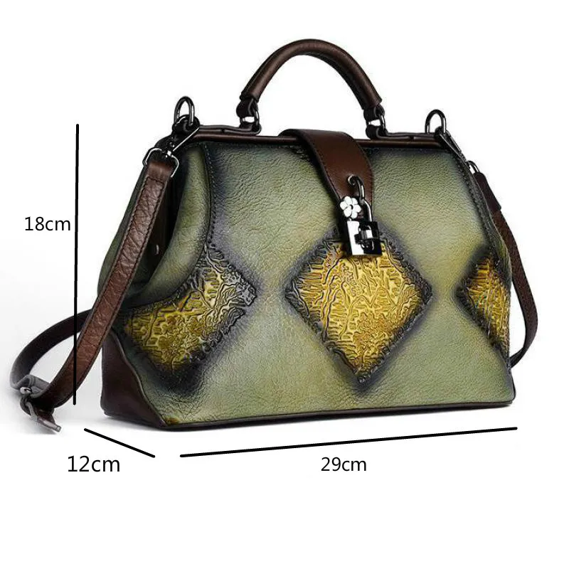 

Bestform Retro Embossing Women Handbag Hand Brushing 2020 New Handmade Large Capacity Cowhide Female Shoulder&Crossbody Bags