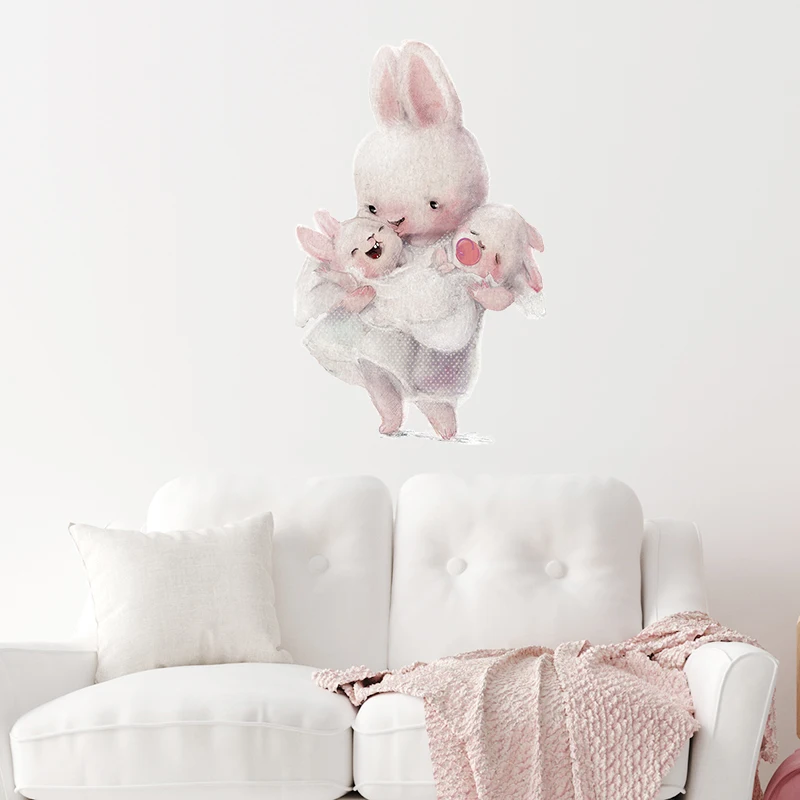 Настенные наклейки с изображением матери кролика обнимая двоих детская комната