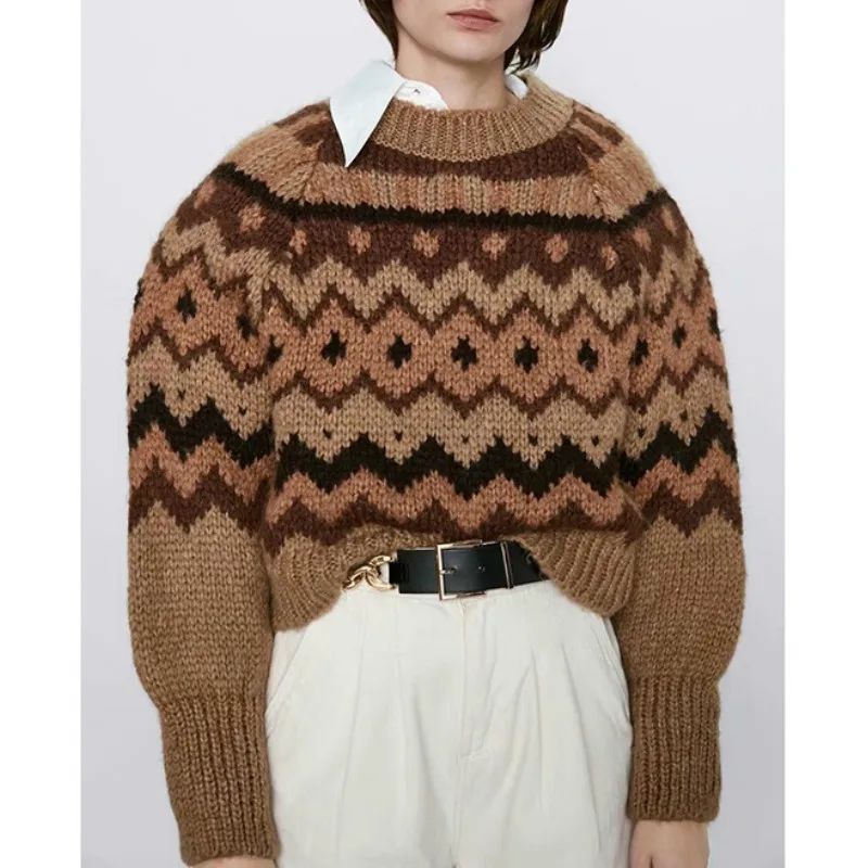 Свитер женский жаккардовый с круглым вырезом капюшоном 2019 | Женская одежда