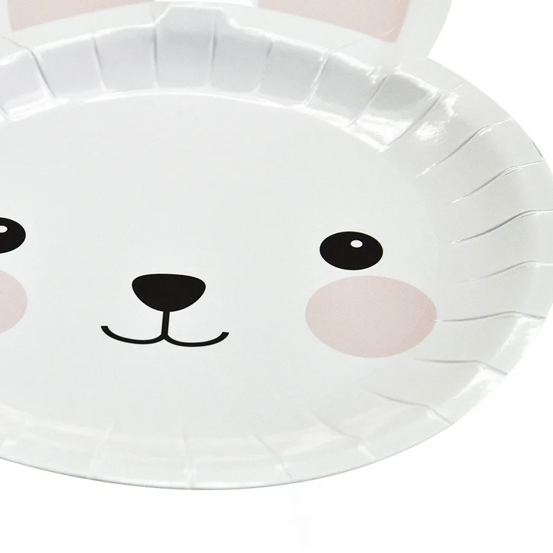 

Happy Easter Cartoon Rabbit Shaped Tableware Disposable Plate Cup Napkin Set Easter For Home Decorations Kids Favor Supplies