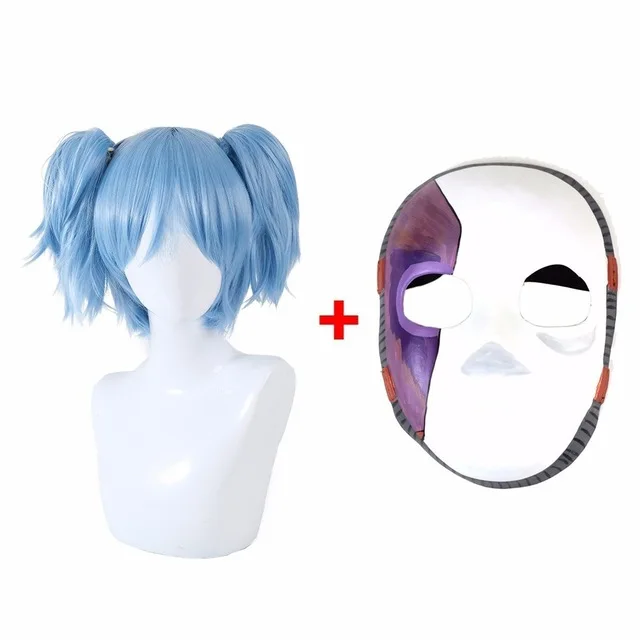 Wig Mask Салли уход за кожей лица Косплэй реквизит Салли маскарадные латексные маски и парики Короткие Голубые синтетический термостойкий парик волос хвосты на зажимах парики - Цвет: Wig Mask