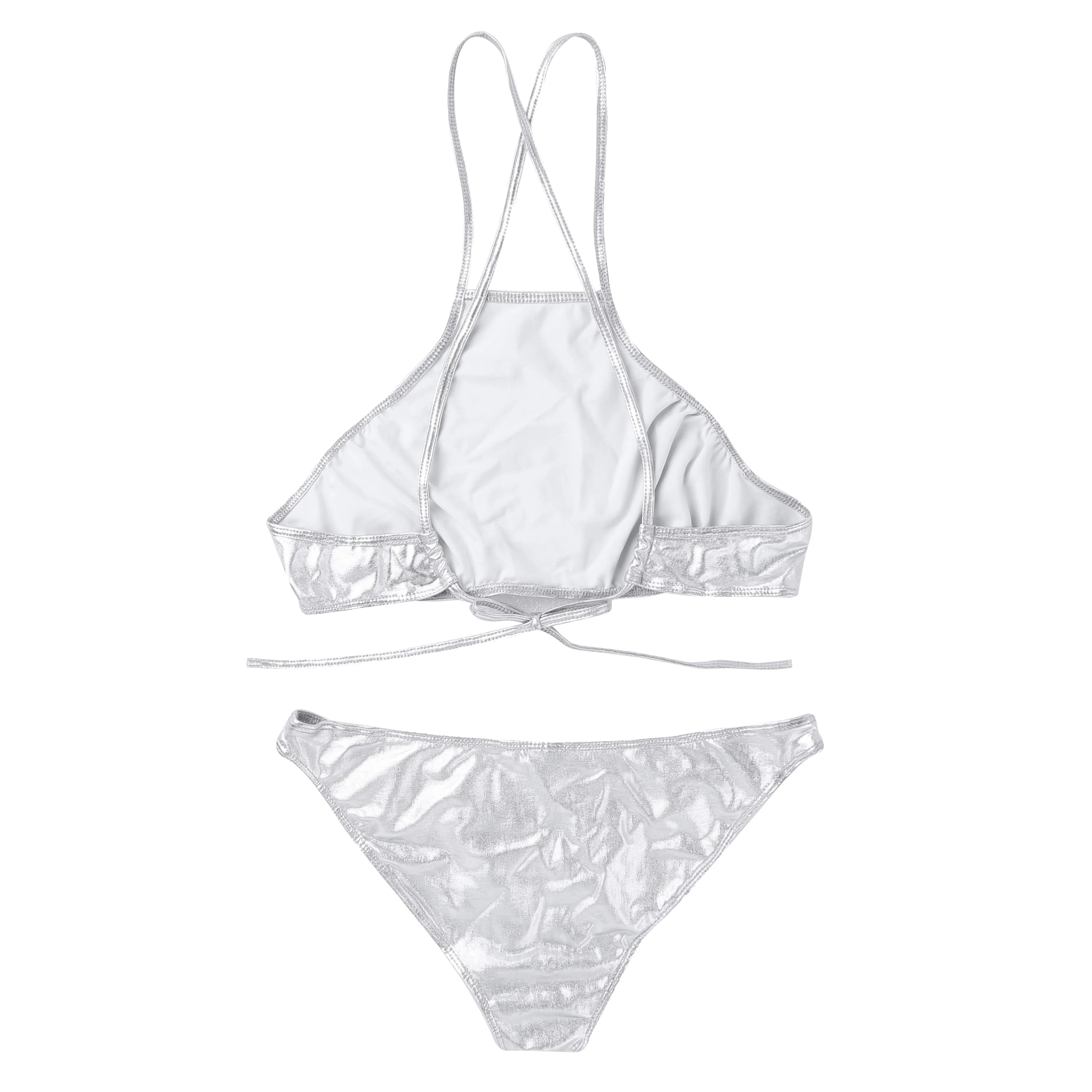 Женский купальник-бикини блестящий из двух частей купальник Wetlook кожаный