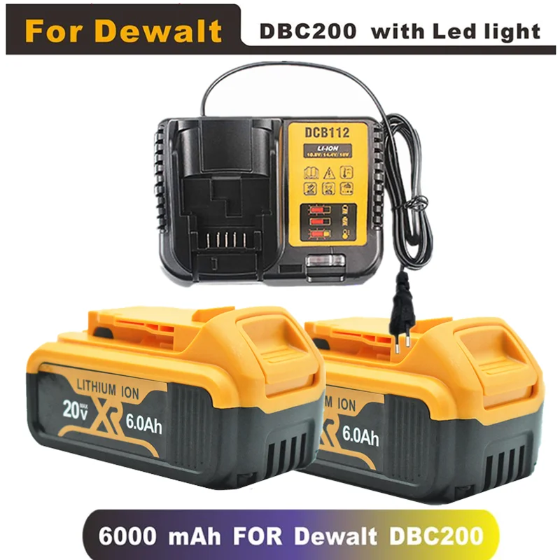 Сменный литий-ионный аккумулятор DCB200 20 в 6 Ач совместимый с Dewalt 18-вольтовым MAX XR
