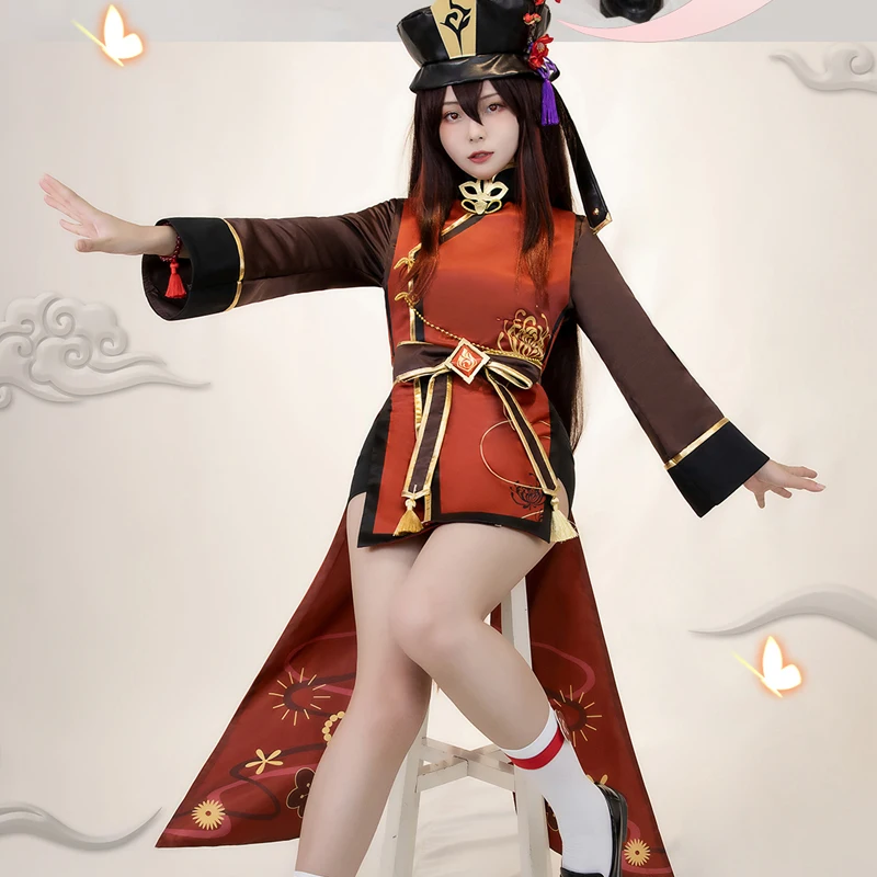 

Anime Game Genshin Impact Hu Tao Dress Lolita Kimono Party Outfit Full Set Cosplay Costume Halloween Women Hu Tao Dress Lolita