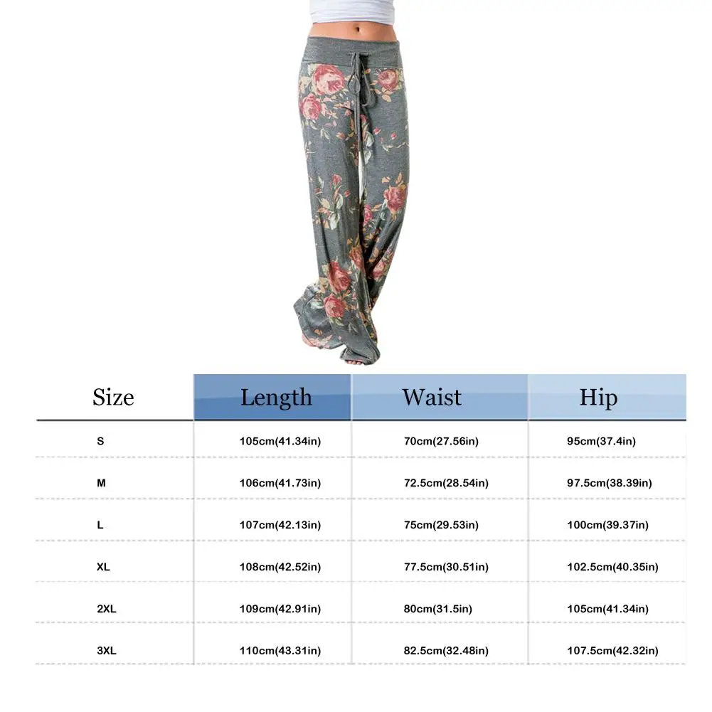 

Trendy Loose Trousers Splicing Women Belt Flower Printing Straight Wide Leg Pants Comfortable Simplicity Drawstring Yoga Pants