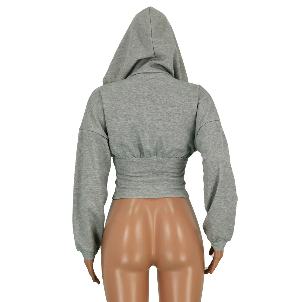 Черная укороченная куртка в уличном стиле сексуальная толстовка с капюшоном из