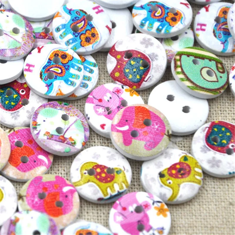 

50pcs Elephant Decoration Wood Buttons 15mm Sewing WB287